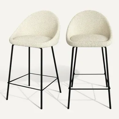 Lot De 2 Chaises Pour Îlot Central 65 Cm En Tissu Bouclette Blanc - Misty Lot De 2 Chaises Pour Îlot Central 65 Cm En Tissu Bouclette Blanc - Misty