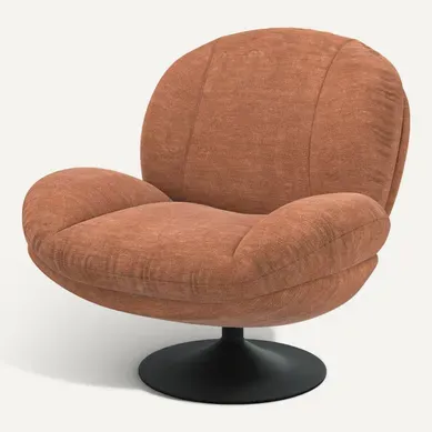 Fauteuil Pivotant En Tissu Effet Velours Marron - Ricci