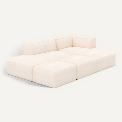 Canapé Modulable En Velours Côtelé Blanc 4 Places Avec 2 Poufs - Mina Canapé Modulable En Velours Côtelé Blanc 4 Places Avec 2 Poufs - Mina
