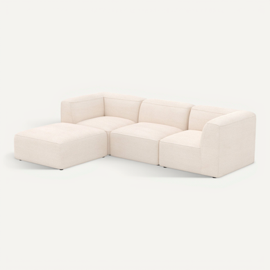 Canapé Modulable En Velours Blanc 3 Places Avec Pouf - Mina Canapé Modulable En Velours Blanc 3 Places Avec Pouf - Mina