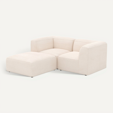 Canapé Modulable En Velours Blanc 2 Places Avec Pouf - Mina Canapé Modulable En Velours Blanc 2 Places Avec Pouf - Mina