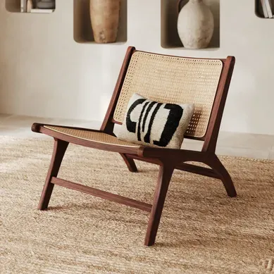 Fauteuil En Bois De Teck Finition Noyer Et Cannage En Rotin - Kilka Fauteuil En Bois De Teck Finition Noyer Et Cannage En Rotin - Kilka