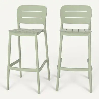Lot De 2 Chaises De Bar De Jardin 75 Cm En Plastique Vert Pastel - Lola Lot De 2 Chaises De Bar De Jardin 75 Cm En Plastique Vert Pastel - Lola