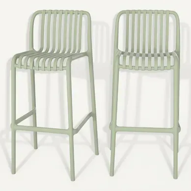 Lot De 2 Chaises De Bar De Jardin 76 Cm En Plastique Vert Pastel - Duli Lot De 2 Chaises De Bar De Jardin 76 Cm En Plastique Vert Pastel - Duli