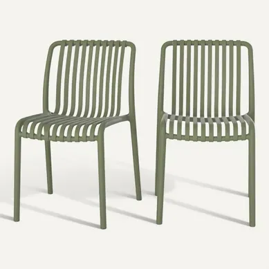 Lot De 2 Chaises De Jardin Empilables En Plastique Vert Kaki - Duli Lot De 2 Chaises De Jardin Empilables En Plastique Vert Kaki - Duli