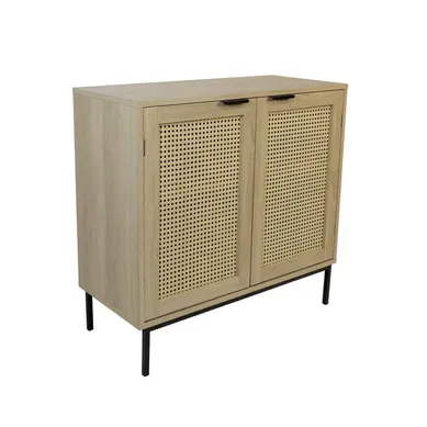 Buffet Avec 2 Portes Cannage En Bois Naturel 80 X 35 X 75,5 Cm