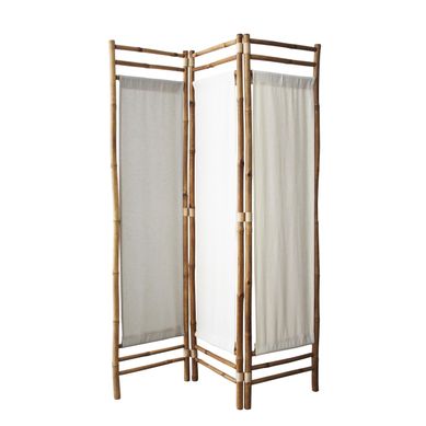 Paravent D'intérieur 3 Panneaux En Tissu Blanc Et Bambou 120 X 160 Cm Paravent D'intérieur 3 Panneaux En Tissu Blanc Et Bambou 120 X 160 Cm