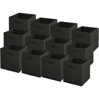 Lot De 12 Paniers Pliables En Tissu Noir 27 X 27 X 27 Cm