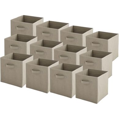 Lot De 12 Paniers Pliables En Tissu Taupe 27 X 27 X 27 Cm
