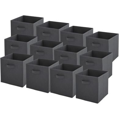 Lot De 12 Paniers Pliables En Tissu Gris Anthracite 27 X 27 X 27 Cm