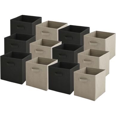 Lot De 12 Paniers Pliables En Tissu Noir Et Taupe 27 X 27 X 27 Cm