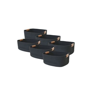 Lot De 6 Paniers De Rangement En Coton Noir 37 X 33 X 15 Cm