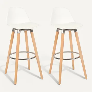 Lot De 2 Tabourets De Bar Blanc Bois De Hêtre  39,5 X 44 X 91 Cm