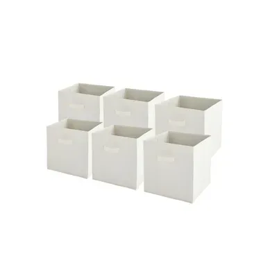 Lot De 6 Paniers Pliables En Tissu Blanc 27 X 27 X 27 Cm