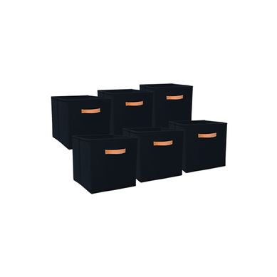 Lot De 6 Paniers Pliables En Polycoton Noir 31 X 31 X 31 Cm