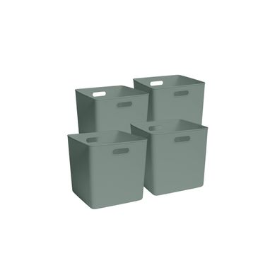 Lot 4 Bacs De Rangement En Plastique Vert Sauge 31 X 31 X 31 Cm