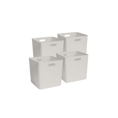 Lot 4 Bacs De Rangement En Plastique Blanc Cassé 31 X 31 X 31 Cm