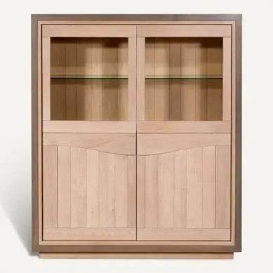 Vitrine 4 Portes 136 Cm De Large, En Chêne Massif Blanchi Vitrine 4 Portes 136 Cm De Large, En Chêne Massif Blanchi