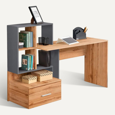 Bureau Gris Anthracite Et Aspect Chêne Avec Grand Tiroir Et étagères Stand Bureau Gris Anthracite Et Aspect Chêne Avec Grand Tiroir Et étagères Stand