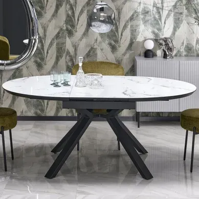 Table à Manger Ronde Extensible 130-180cm Style Marbre Galatee Table à Manger Ronde Extensible 130-180cm Style Marbre Galatee