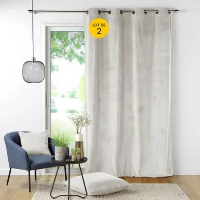 Lot De 2 Rideau À Oeillets 140 X 260 Cm Velours Côtelé Casual Naturel