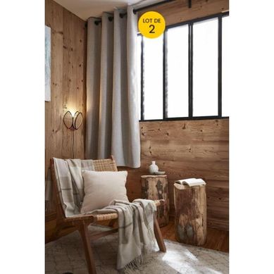 Lot De 2 Rideaux Petite Hauteur 140 X 180 Cm Occultant Doublé Polaire Bjorn Beige