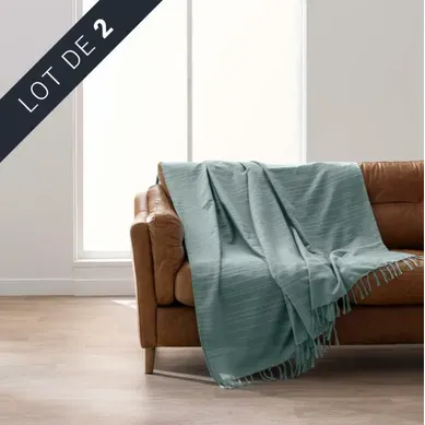 Lot De 2 Plaids Lilia 180 X 220 Cm – 100 % Coton – Plaid À Franges Sauge Lot De 2 Plaids Lilia 180 X 220 Cm – 100 % Coton – Plaid À Franges Sauge
