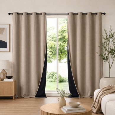 Lot De 2 Rideaux À Oeillets 140 X 260 Cm Velours Côtelé / Polaire Thermique Noisette