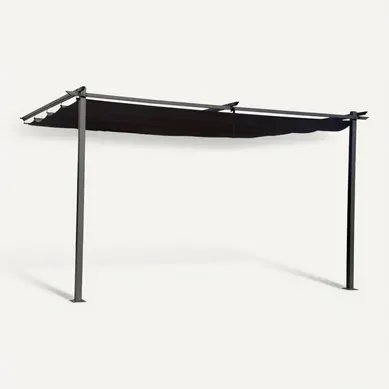 Pergola Adossée En Métal Avec Toit Rétractable -  3 X 4 M - Gris Anthracite