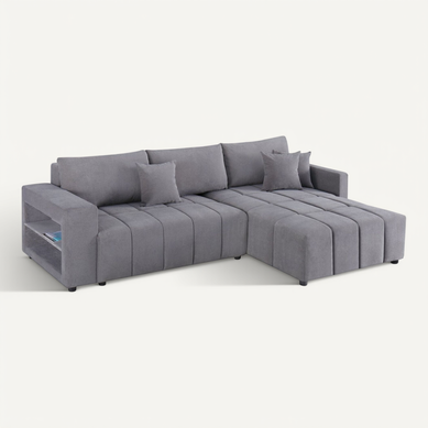 Canapé D'angle Convertible Tissu Bubble 3 Places - "trocadero" - Gris
