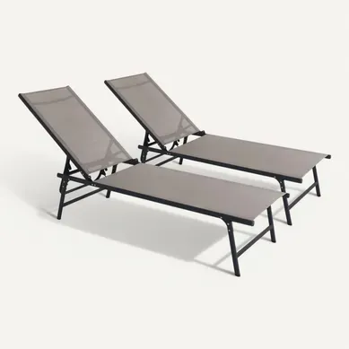 Lot De 2 Bains De Soleil En Métal "sublima" - 180 X 54 X 104 Cm - Taupe Lot De 2 Bains De Soleil En Métal "sublima" - 180 X 54 X 104 Cm - Taupe