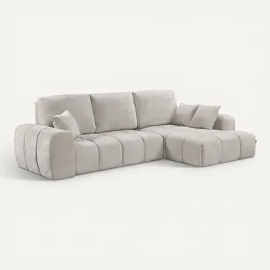 Canapé D'angle Droit Convertible En Tissu Chenille "verneuil" - 3 Places - Beige