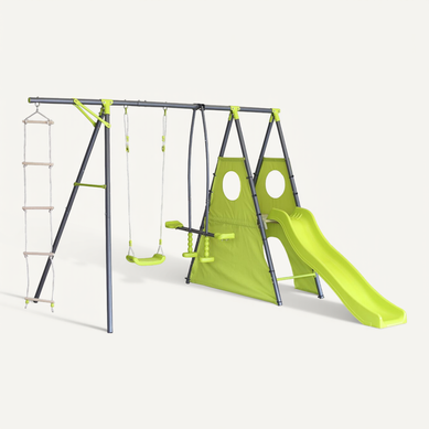 Portique De Jeu Métal Avec Toboggan "dany"- 5 Agrès - Vert