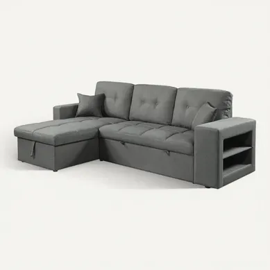 Canapé D'angle Convertible/réversible Tissu Style Bubble "axel" - 3 Places - Gris