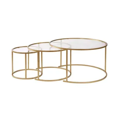 Lot De 3 Tables Basses En Métal "aurum" - 80 X 80 X 43 Cm - Or Transparent