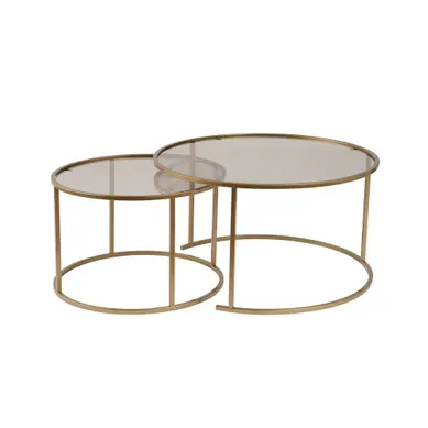 Lot De 2 Tables Basses En Métal "aurum" - 80 X 80 X 43 Cm - Or Bronze