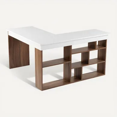 Bureau En Bois "vesper" 130 X 120 X 72 Cm - Noyer Bureau En Bois "vesper" 130 X 120 X 72 Cm - Noyer