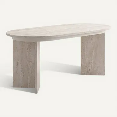 Table Repas Extensible En Bois 160/200 Cm "sorell" - 8 Places - Travertin