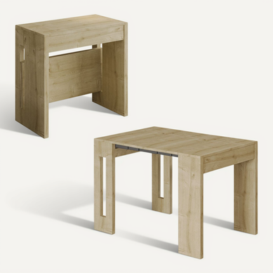 Table Repas Extensible En Bois "nivo" - 80 X 44 X 76 Cm - Beige