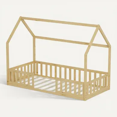 Lit Cabane Avec Barrière Nid Enchanté 90x190 Cm - Bois Naturel Lit Cabane Avec Barrière Nid Enchanté 90x190 Cm - Bois Naturel