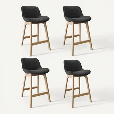 Lot De 4 Chaises Norden De Bar En Chêne Et Tissu Velours Côtelé H65cm