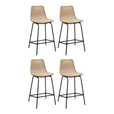 Lot De 4 Tabourets D'ilot Et Bar Bali En Métal Et Assise En Rotin 65cm Beige