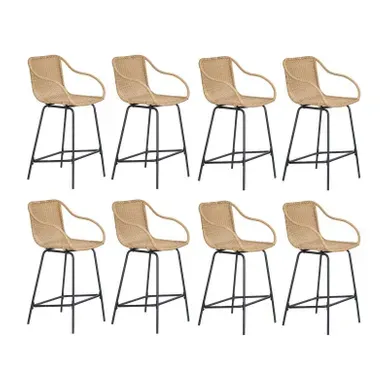 Lot De 8 Chaises D'ilot Et Bar Moorea En Métal Et Assise En Rotin 65cm