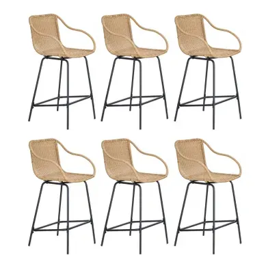 Lot De 6 Chaises D'ilot Et Bar Moorea En Métal Et Assise En Rotin 65cm