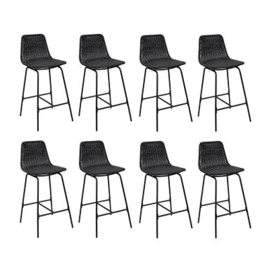 Lot De 8 Tabourets De Bar Et D'ilot Kuta En Métal Avec Assise En Rotin 65cm Noir