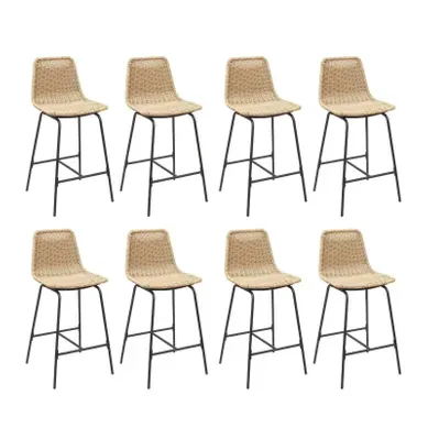 Lot De 8 Tabourets De Bar Et D'ilot Kuta En Métal Avec Assise En Rotin 65cm Beige