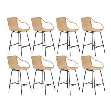Lot De 8 Chaises De Bar Et D'ilot Moorea En Métal Et Assise Rotin 65cm