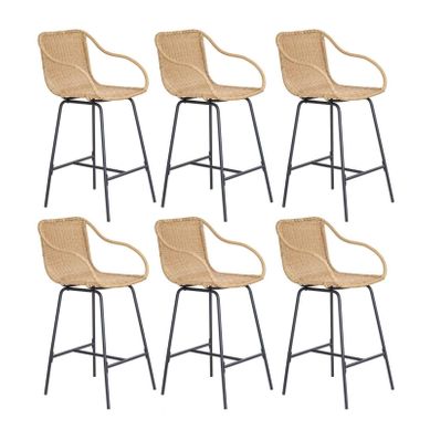 Lot De 6 Chaises De Bar Et D'ilot Moorea En Métal Et Assise Rotin 65cm