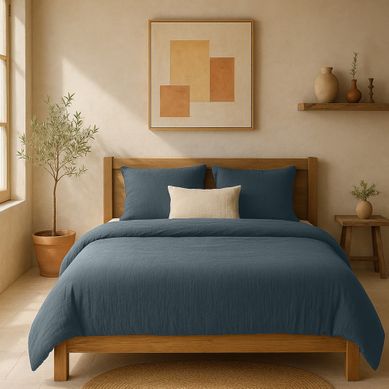 Housse De Couette 240x260 Cm Gaze De Coton Lavé Bleu Pétrole Housse De Couette 240x260 Cm Gaze De Coton Lavé Bleu Pétrole