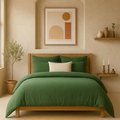 Housse De Couette 240x260 Cm Gaze De Coton Lavé Vert Cèdre Housse De Couette 240x260 Cm Gaze De Coton Lavé Vert Cèdre